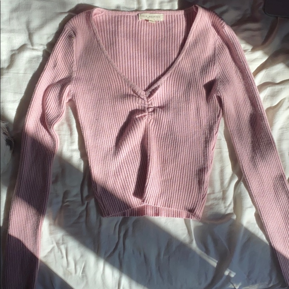 Long-Sleeved Ribbed Pink L.A. Hearts T-Shirt